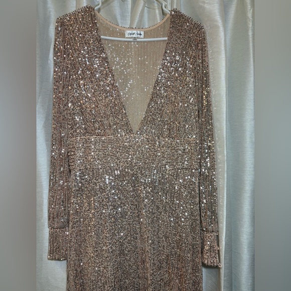 Emerald Sundae Rose Gold Sequin Maxi Dress XL - Picture 10 of 15